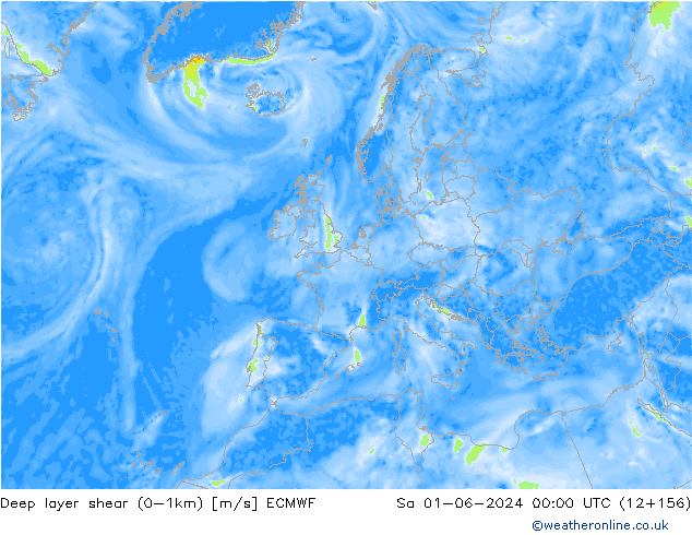 Deep layer shear (0-1km) ECMWF Sa 01.06.2024 00 UTC