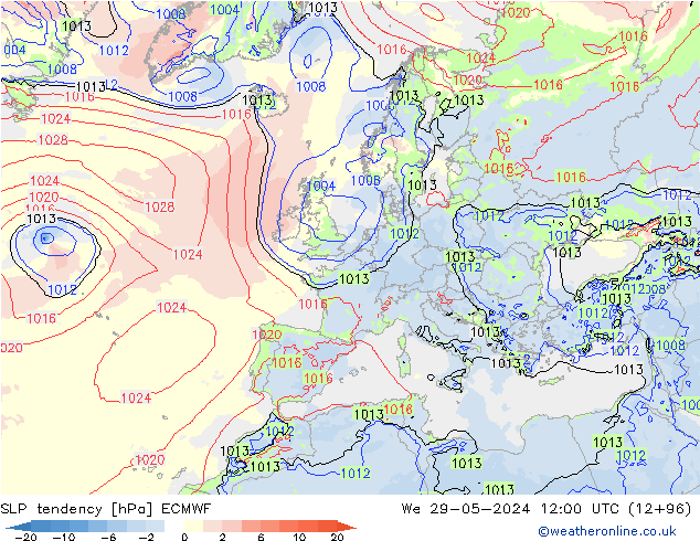 SLP tendency ECMWF We 29.05.2024 12 UTC