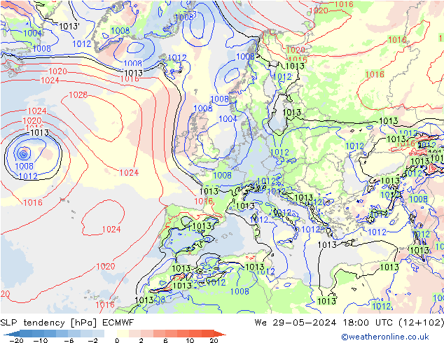 SLP tendency ECMWF Qua 29.05.2024 18 UTC