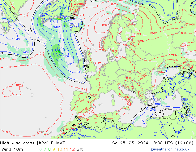 High wind areas ECMWF Sa 25.05.2024 18 UTC