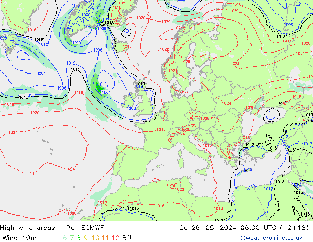 High wind areas ECMWF Su 26.05.2024 06 UTC