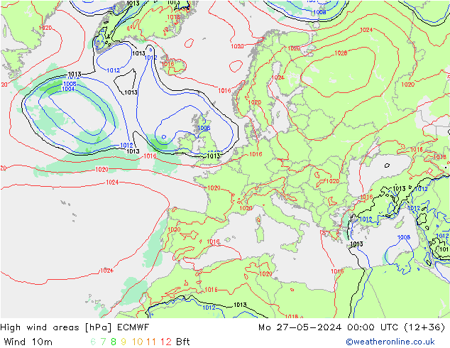 High wind areas ECMWF lun 27.05.2024 00 UTC