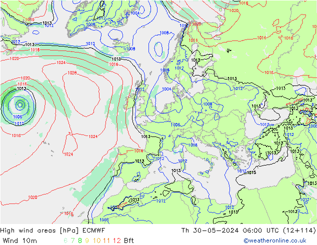 High wind areas ECMWF Qui 30.05.2024 06 UTC