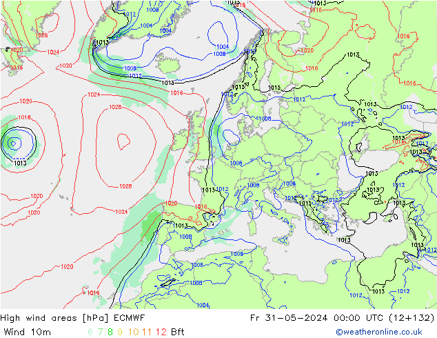 High wind areas ECMWF Fr 31.05.2024 00 UTC