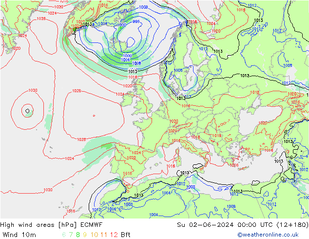 High wind areas ECMWF  02.06.2024 00 UTC