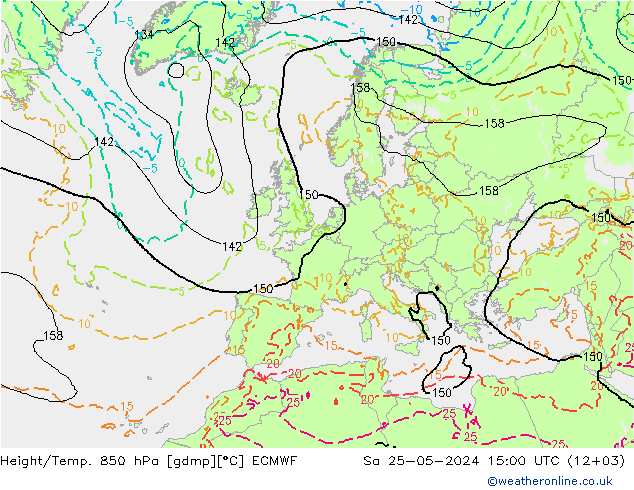 Height/Temp. 850 hPa ECMWF Sa 25.05.2024 15 UTC