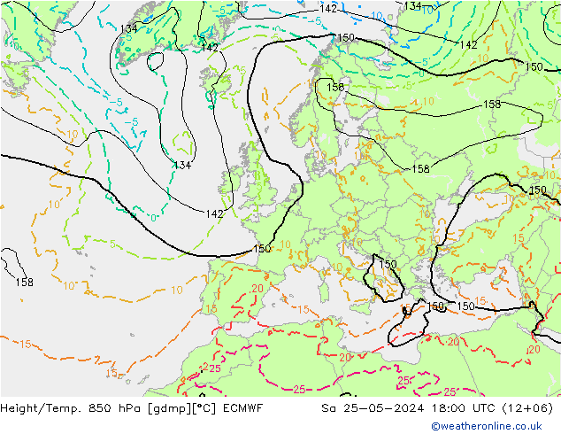 Z500/Rain (+SLP)/Z850 ECMWF сб 25.05.2024 18 UTC