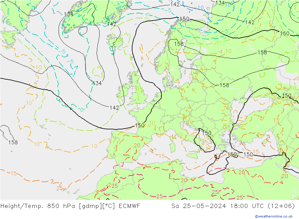 Height/Temp. 850 hPa ECMWF Sa 25.05.2024 18 UTC