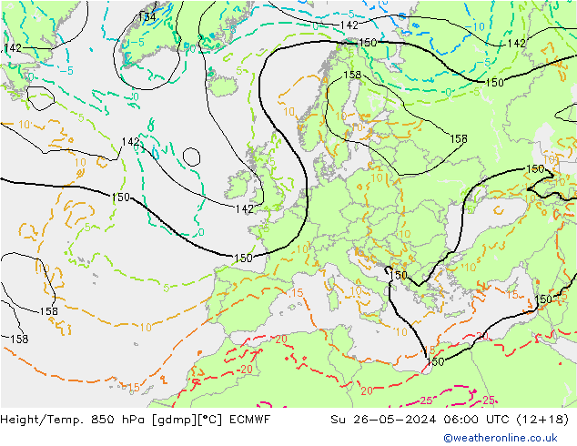 Yükseklik/Sıc. 850 hPa ECMWF Paz 26.05.2024 06 UTC