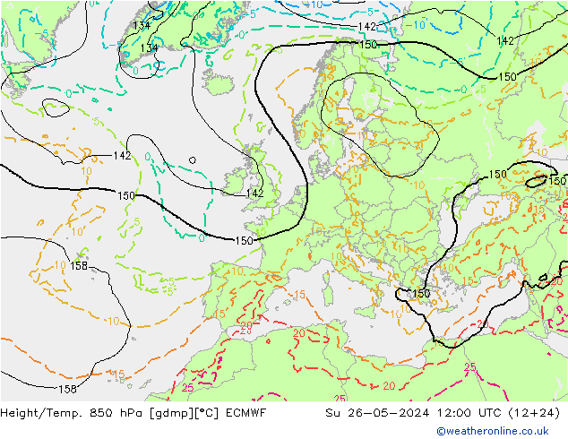 Height/Temp. 850 hPa ECMWF Dom 26.05.2024 12 UTC