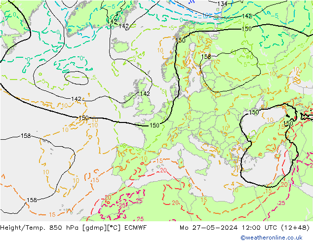 Height/Temp. 850 hPa ECMWF Mo 27.05.2024 12 UTC