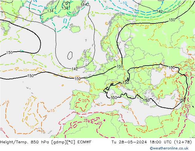 Height/Temp. 850 гПа ECMWF вт 28.05.2024 18 UTC