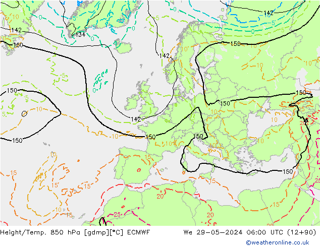 Z500/Yağmur (+YB)/Z850 ECMWF Çar 29.05.2024 06 UTC