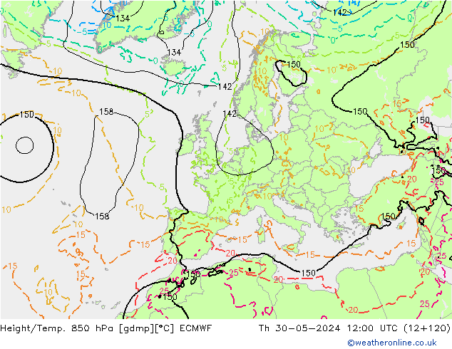 Height/Temp. 850 гПа ECMWF чт 30.05.2024 12 UTC