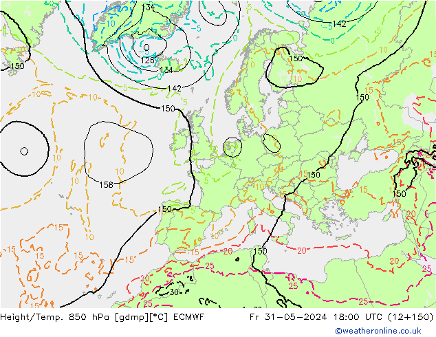 Hoogte/Temp. 850 hPa ECMWF vr 31.05.2024 18 UTC