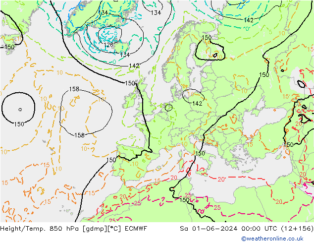 Height/Temp. 850 hPa ECMWF sab 01.06.2024 00 UTC
