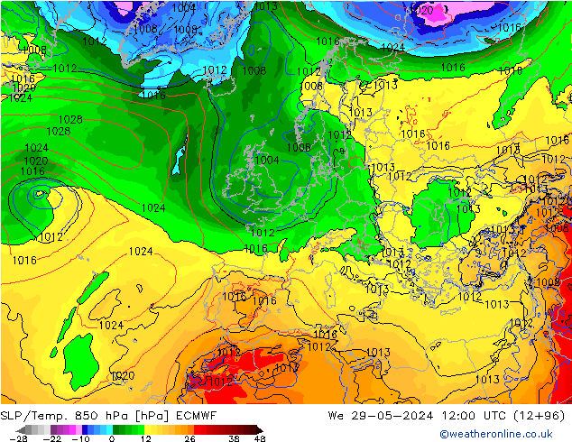 SLP/Temp. 850 hPa ECMWF Mi 29.05.2024 12 UTC