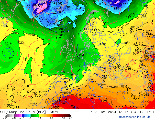 SLP/Temp. 850 hPa ECMWF Fr 31.05.2024 18 UTC