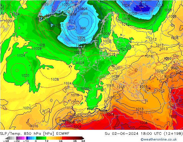 SLP/Temp. 850 hPa ECMWF So 02.06.2024 18 UTC