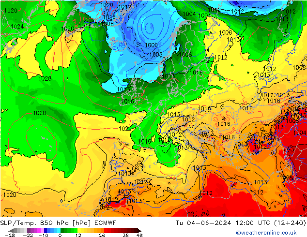 SLP/Temp. 850 hPa ECMWF di 04.06.2024 12 UTC