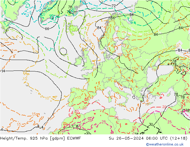 Géop./Temp. 925 hPa ECMWF dim 26.05.2024 06 UTC