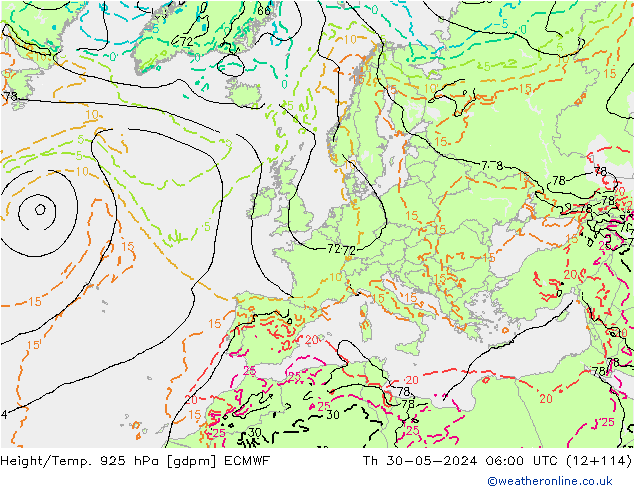 Yükseklik/Sıc. 925 hPa ECMWF Per 30.05.2024 06 UTC