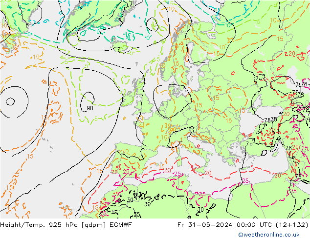 Hoogte/Temp. 925 hPa ECMWF vr 31.05.2024 00 UTC