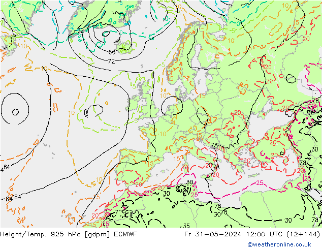 Height/Temp. 925 hPa ECMWF Sex 31.05.2024 12 UTC