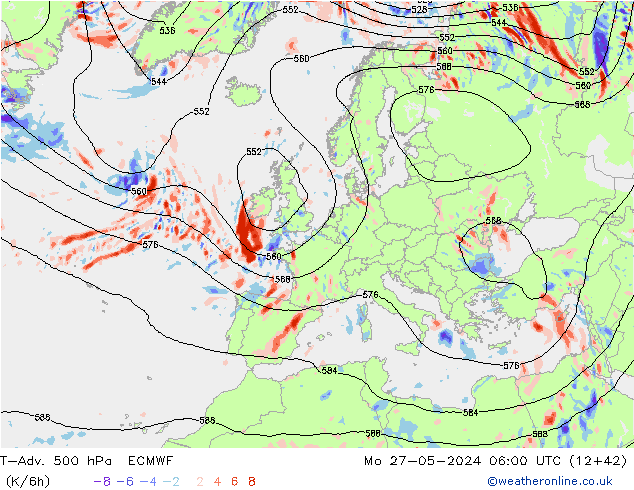 T-Adv. 500 hPa ECMWF Po 27.05.2024 06 UTC