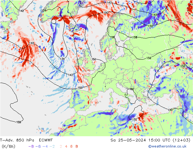 T-Adv. 850 hPa ECMWF sáb 25.05.2024 15 UTC