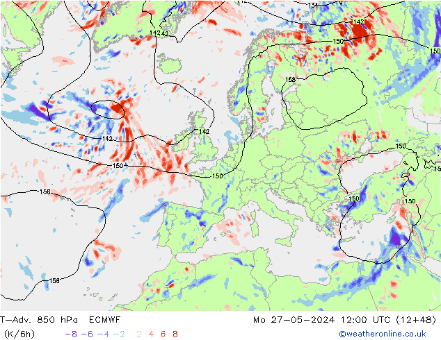 T-Adv. 850 гПа ECMWF пн 27.05.2024 12 UTC