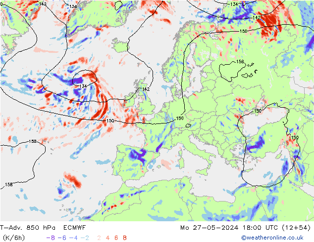 T-Adv. 850 hPa ECMWF Mo 27.05.2024 18 UTC