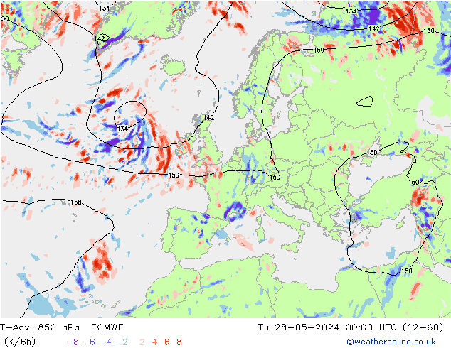 T-Adv. 850 hPa ECMWF Út 28.05.2024 00 UTC