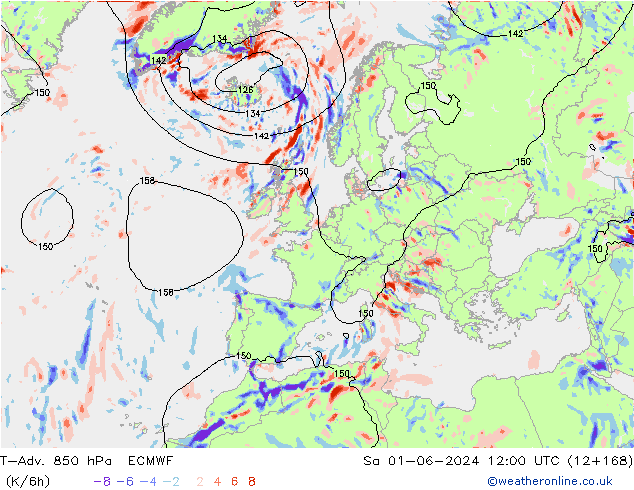 T-Adv. 850 hPa ECMWF Cts 01.06.2024 12 UTC