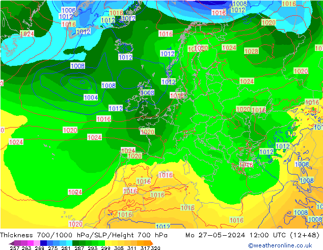 Schichtdicke 700-1000 hPa ECMWF Mo 27.05.2024 12 UTC