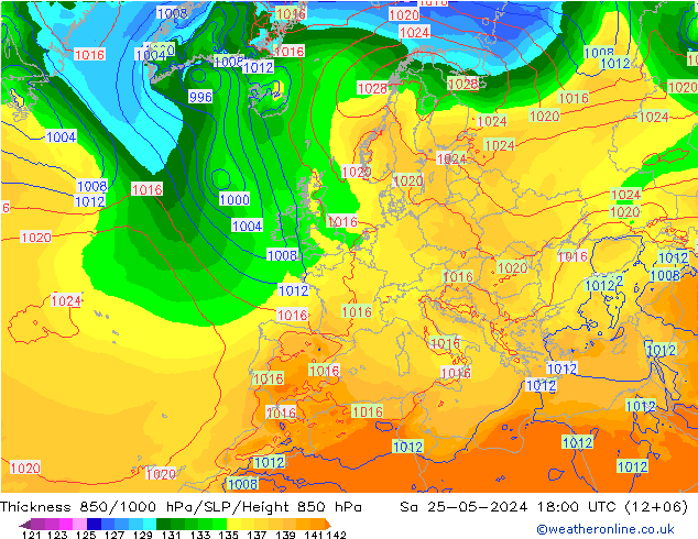 Thck 850-1000 hPa ECMWF sab 25.05.2024 18 UTC