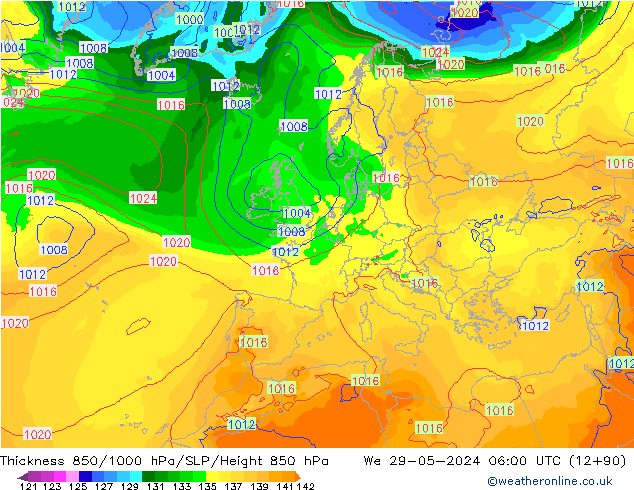 Thck 850-1000 гПа ECMWF ср 29.05.2024 06 UTC