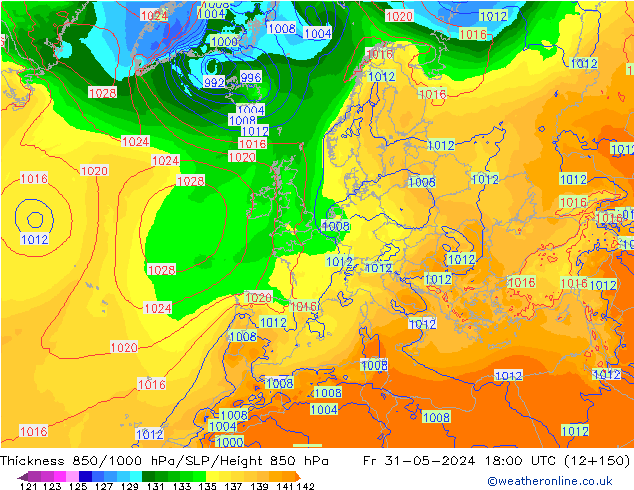 Thck 850-1000 hPa ECMWF Fr 31.05.2024 18 UTC