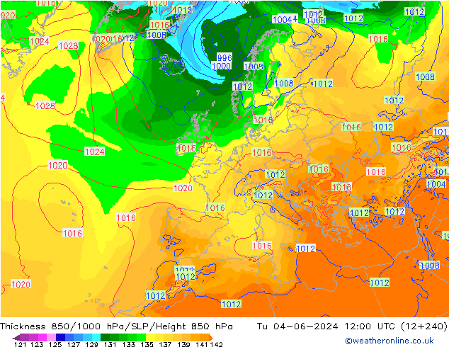 Thck 850-1000 гПа ECMWF вт 04.06.2024 12 UTC