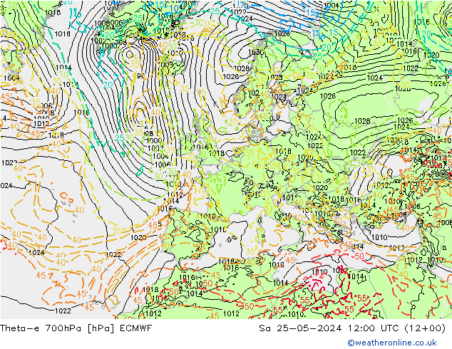 Theta-e 700hPa ECMWF Sáb 25.05.2024 12 UTC