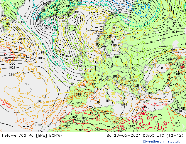 Theta-e 700гПа ECMWF Вс 26.05.2024 00 UTC