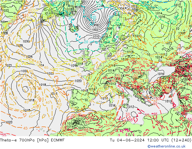 Theta-e 700hPa ECMWF  04.06.2024 12 UTC