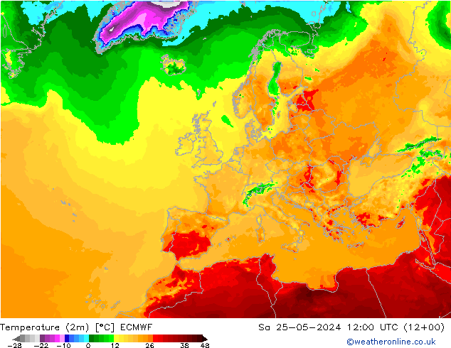 Temperatura (2m) ECMWF sab 25.05.2024 12 UTC