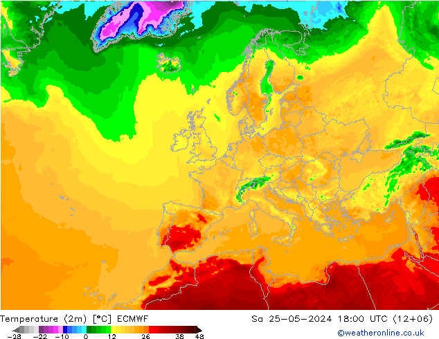 Temperatura (2m) ECMWF sab 25.05.2024 18 UTC