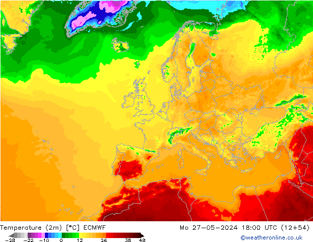 température (2m) ECMWF lun 27.05.2024 18 UTC