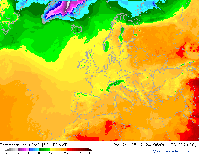 Temperature (2m) ECMWF We 29.05.2024 06 UTC