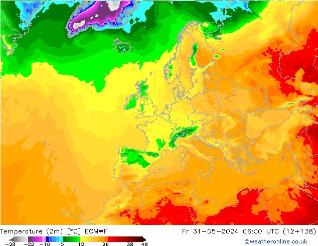 Sıcaklık Haritası (2m) ECMWF Cu 31.05.2024 06 UTC