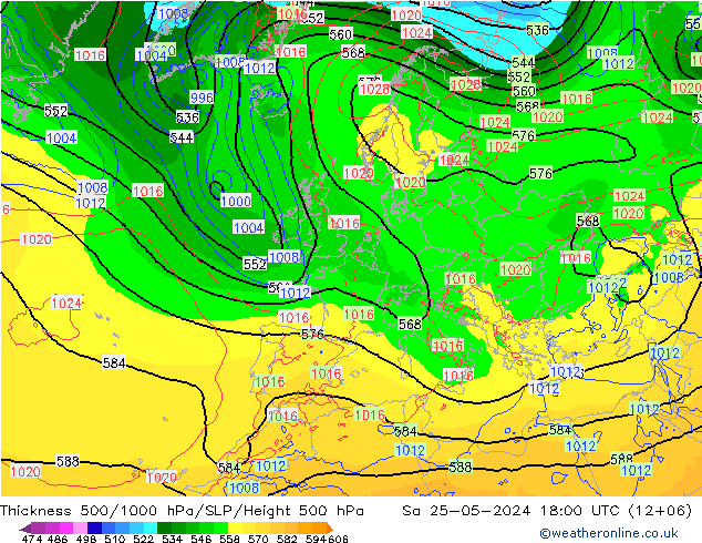 Thck 500-1000hPa ECMWF so. 25.05.2024 18 UTC