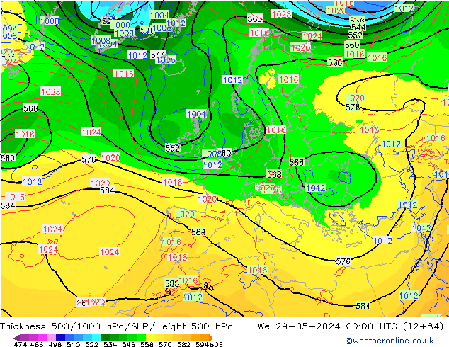 Thck 500-1000hPa ECMWF Qua 29.05.2024 00 UTC