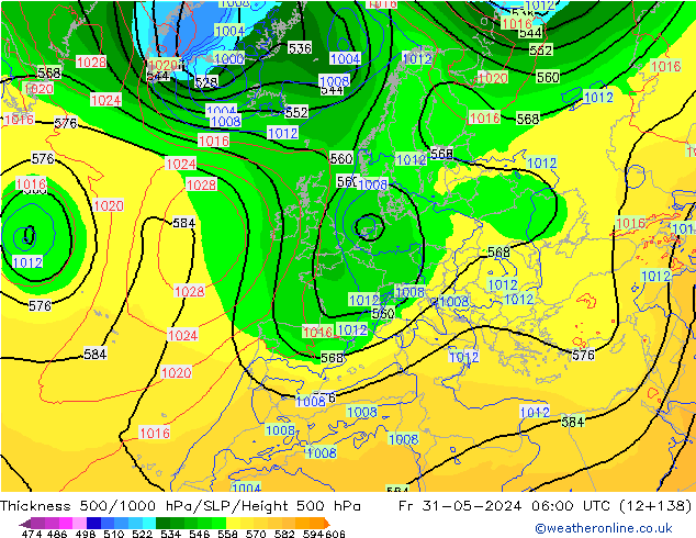 Dikte 500-1000hPa ECMWF vr 31.05.2024 06 UTC